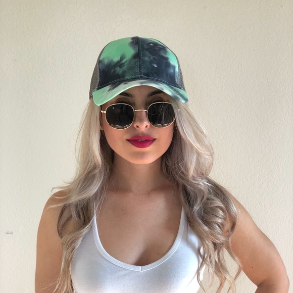 Blue tie dye high ponytail hat - Picture 4 of 7